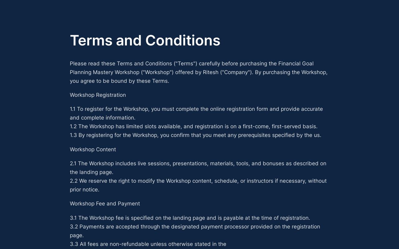 Terms and Conditions Financial Goal Planning Mastery